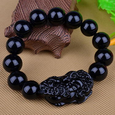 Natural Black Obsidian & Feng Shui Fav -PIXIU LUCK ATTRACTING Bracelet